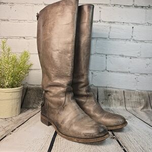 FRYE MELISSA BUTTON RIDING BOOTS BACK ZIPPER DISTRESSED GRAY BROWN WOMENS 6
